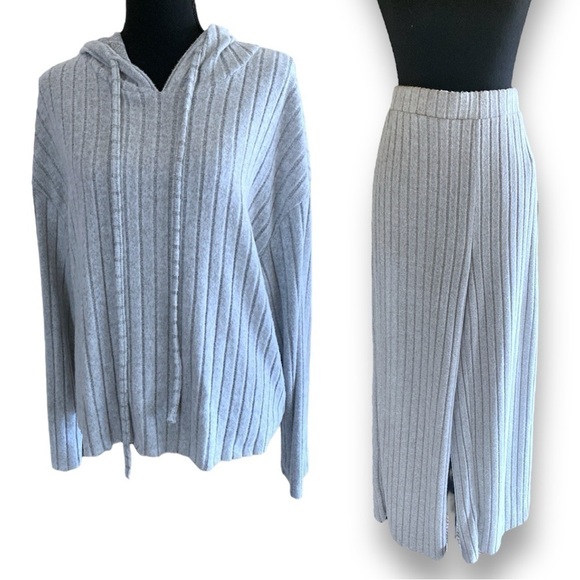 Vintage Wide Leg 2pc Ribbed Casual Lounging Tracksuit Grey XL - Picture 14 of 16